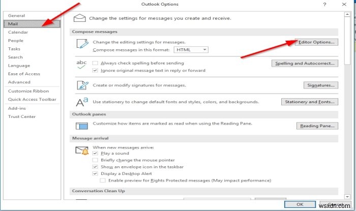 Chỉ định cách Outlook sửa lỗi và định dạng email