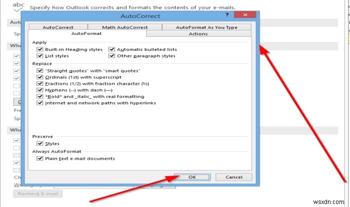 Chỉ định cách Outlook sửa lỗi và định dạng email