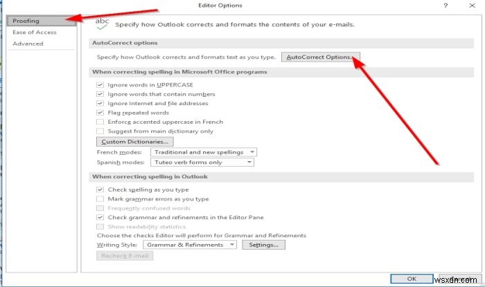 Chỉ định cách Outlook sửa lỗi và định dạng email