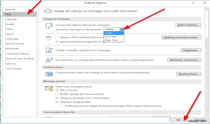 Chỉ định cách Outlook sửa lỗi và định dạng email