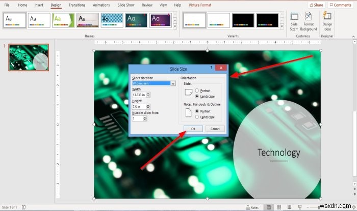 Cách thay đổi kích thước và định hướng Slide trong PowerPoint
