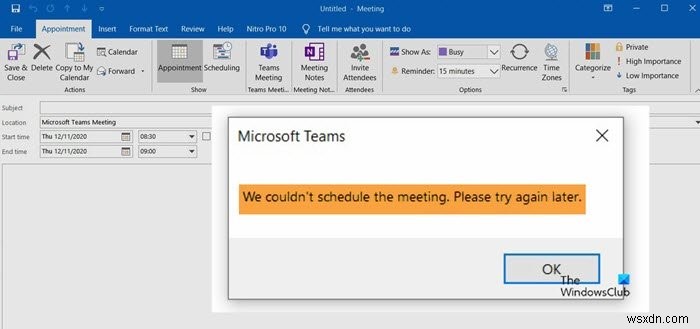 Không thể lên lịch cuộc họp – Lỗi Teams trong Outlook