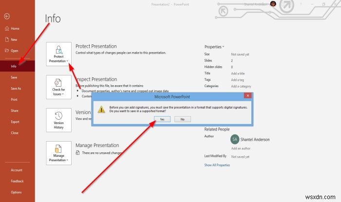 Cách đính kèm hoặc xóa Chữ ký số trong bài trình chiếu PowerPoint