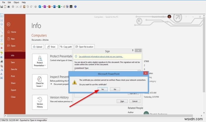 Cách đính kèm hoặc xóa Chữ ký số trong bài trình chiếu PowerPoint