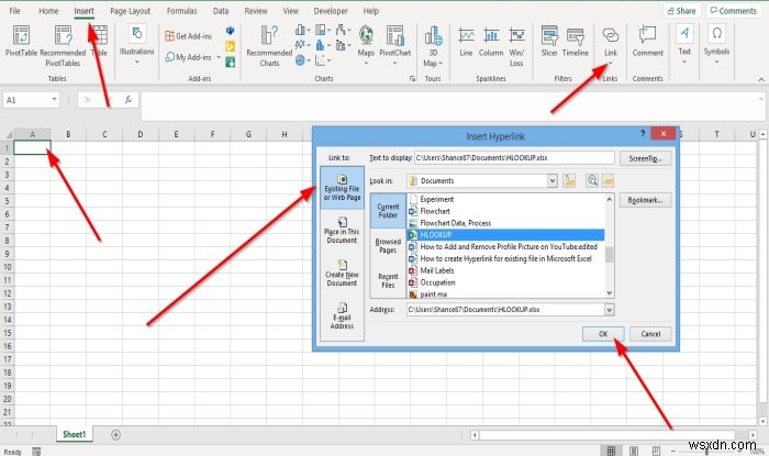 Cách tạo siêu liên kết (Hyperlink) cho tệp hiện có trong Excel