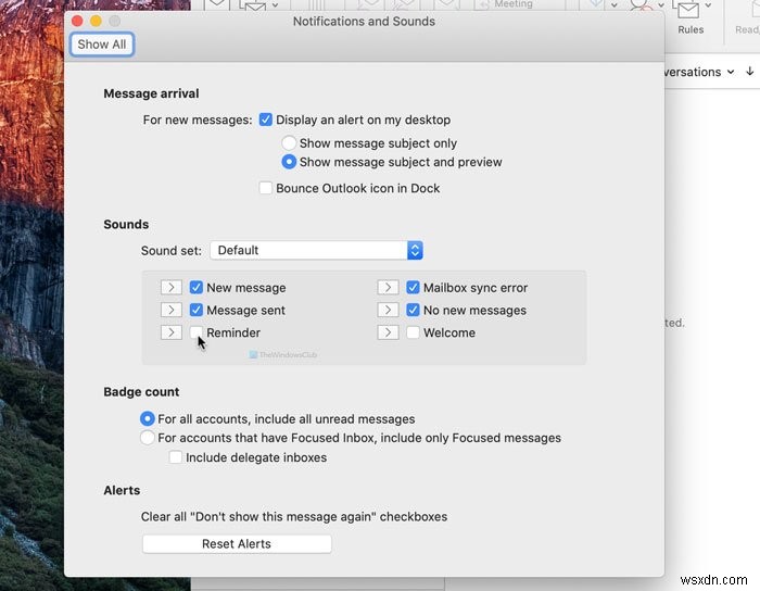 Cách tắt nhắc nhở (Reminders) và âm thanh nhắc nhở Outlook trên Mac