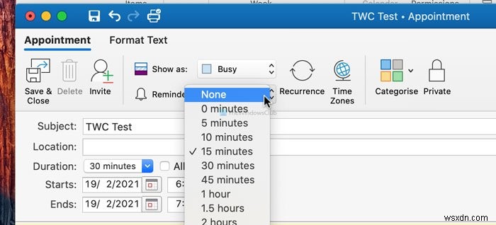 Cách tắt nhắc nhở (Reminders) và âm thanh nhắc nhở Outlook trên Mac