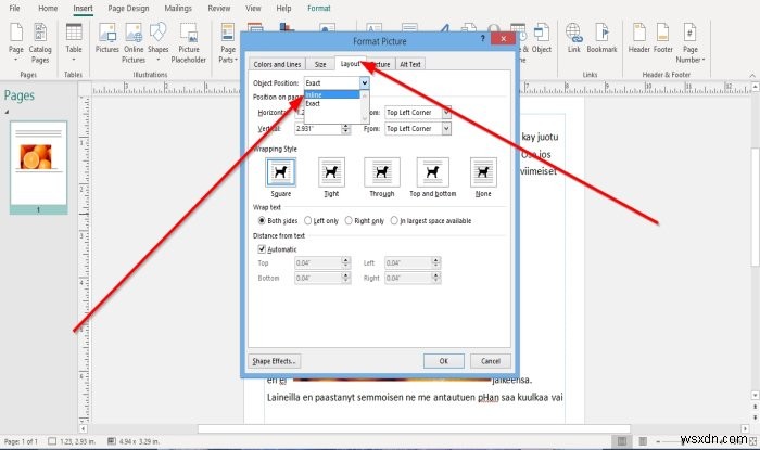 Cách định vị hình ảnh dùng Position Object trong Microsoft Publisher