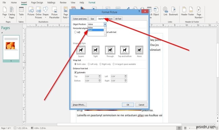 Cách định vị hình ảnh dùng Position Object trong Microsoft Publisher