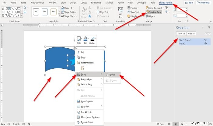 Cách nhóm đối tượng (Group Objects) trong Microsoft Word