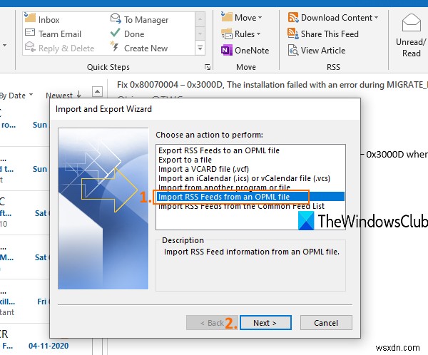 Cách nhập hoặc xuất bộ sưu tập đăng ký Nguồn cấp RSS trong Outlook