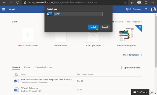Cách cài đặt Office Web Apps dưới dạng PWA trên Windows 11/10