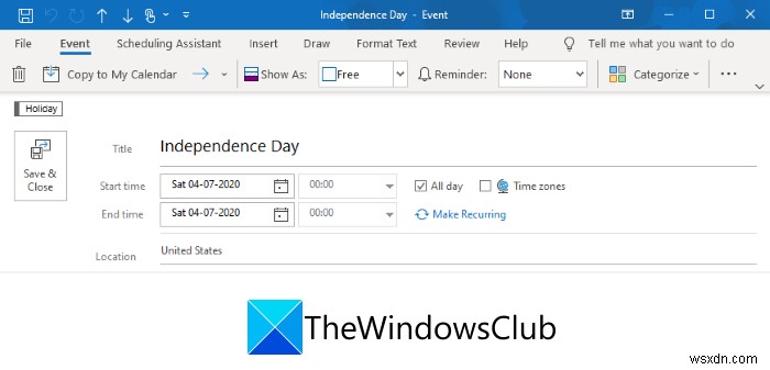 Cách tạo và thêm ngày lễ vào Lịch Outlook