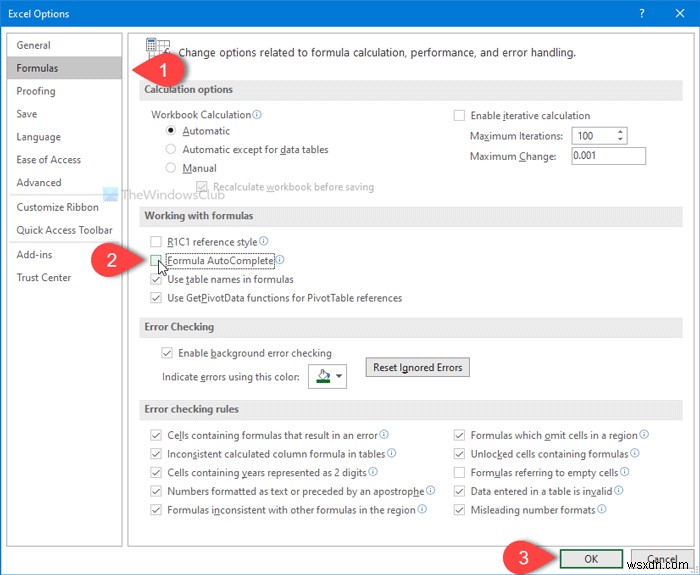 Cách hiển thị hoặc ẩn danh sách công thức khi gõ trong Excel