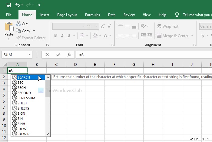 Cách hiển thị hoặc ẩn danh sách công thức khi gõ trong Excel