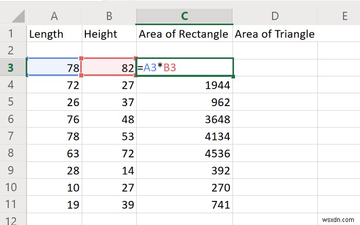 Cách tính diện tích Hình chữ nhật, Tam giác, Hình tròn trong Excel