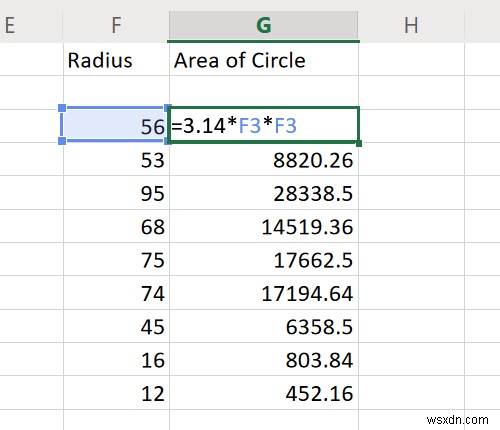 Cách tính diện tích Hình chữ nhật, Tam giác, Hình tròn trong Excel