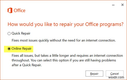 Cách sửa chữa Office & Gỡ cài đặt từng chương trình Microsoft Office riêng lẻ