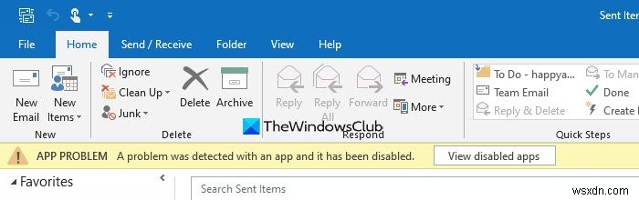Khắc phục lỗi  A problem was detected with an app or add-in  trong Outlook