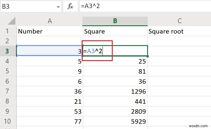 Cách tìm bình phương (Square) và căn bậc hai (Square Root) của số trong Excel