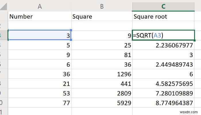 Cách tìm bình phương (Square) và căn bậc hai (Square Root) của số trong Excel