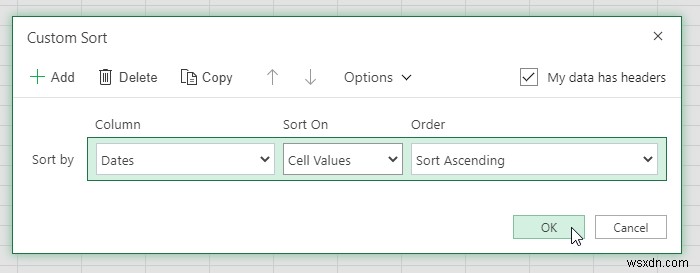 Cách sắp xếp dữ liệu theo ngày trong Excel