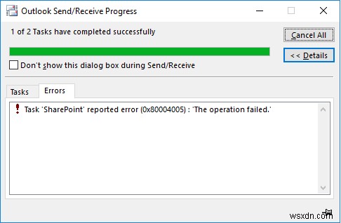 Lỗi 0x80004005, The Operation Failed trong Outlook