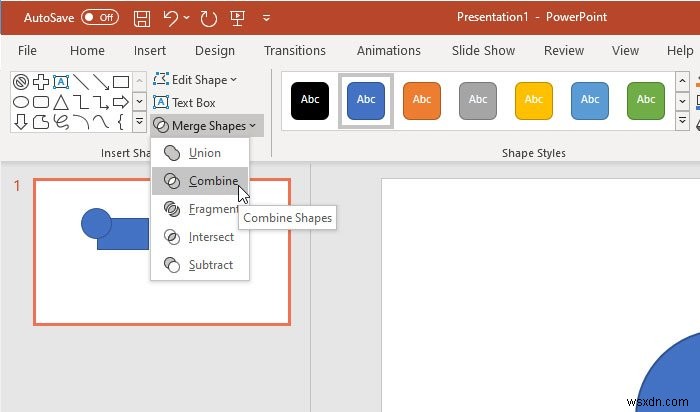 Cách bật và gộp hình dạng (Merge Shapes) trong PowerPoint
