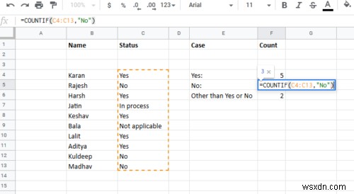 Cách đếm số lượng mục  Yes  hoặc  No  trong Excel