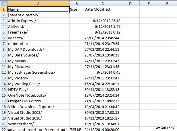 Cách lấy danh sách File trong Thư mục vào Excel