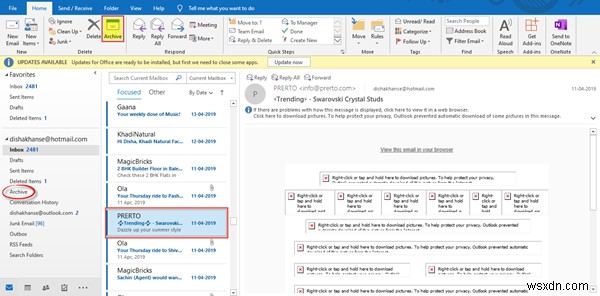 Cách lưu trữ (Archive) Email & khôi phục email đã lưu trữ trong Outlook