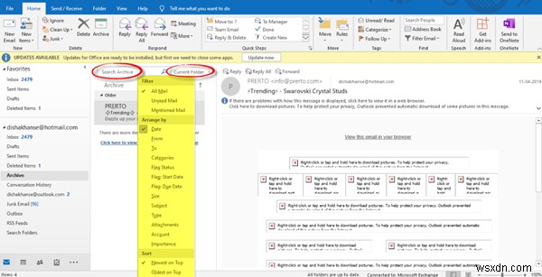 Cách lưu trữ (Archive) Email & khôi phục email đã lưu trữ trong Outlook