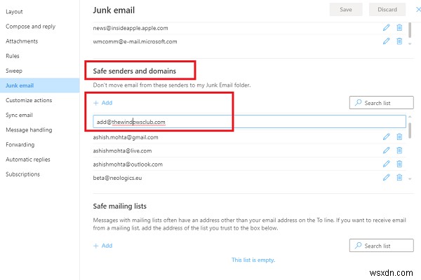 Cách thêm người vào Danh sách người gửi an toàn (Safe Senders List) trong Outlook