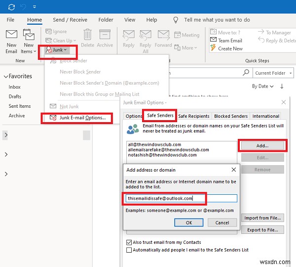 Cách thêm người vào Danh sách người gửi an toàn (Safe Senders List) trong Outlook