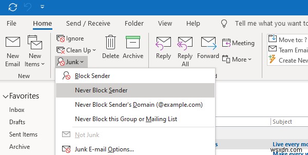 Cách thêm người vào Danh sách người gửi an toàn (Safe Senders List) trong Outlook