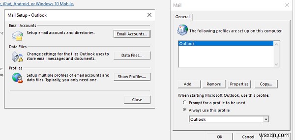 Lỗi Kết nối với Microsoft Exchange không khả dụng, Outlook phải trực tuyến hoặc đã kết nối