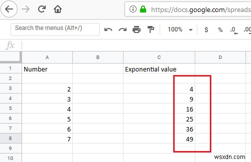 Cách tính lũy thừa cho phạm vi ô trong Excel