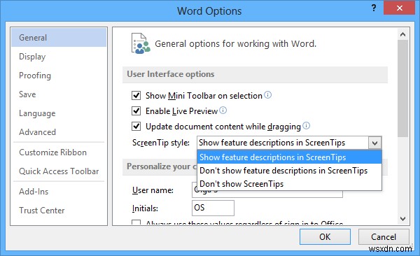 Cách bật phím tắt trong ScreenTips trong Word