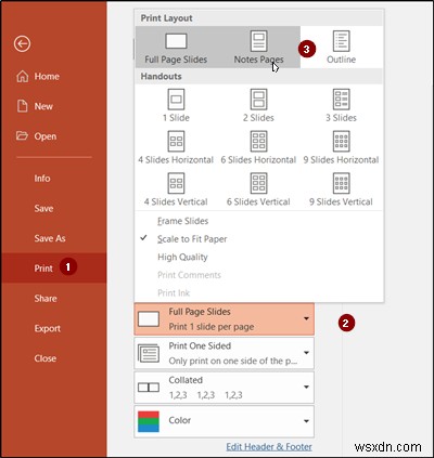 Cách in slide PowerPoint kèm ghi chú người trình bày (Speaker Notes)