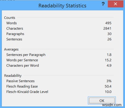 Tính năng Thống kê Đọc hiểu trong Microsoft Word