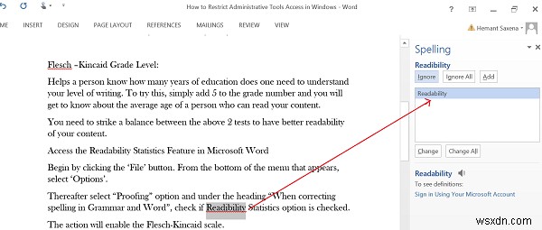 Tính năng Thống kê Đọc hiểu trong Microsoft Word