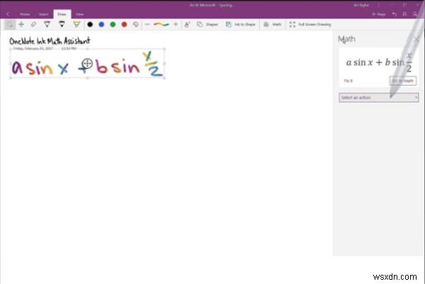 Cách vẽ đồ thị phương trình trong OneNote cho Windows 10