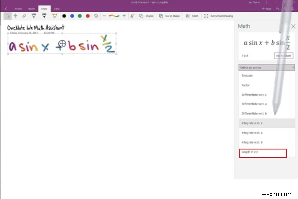 Cách vẽ đồ thị phương trình trong OneNote cho Windows 10