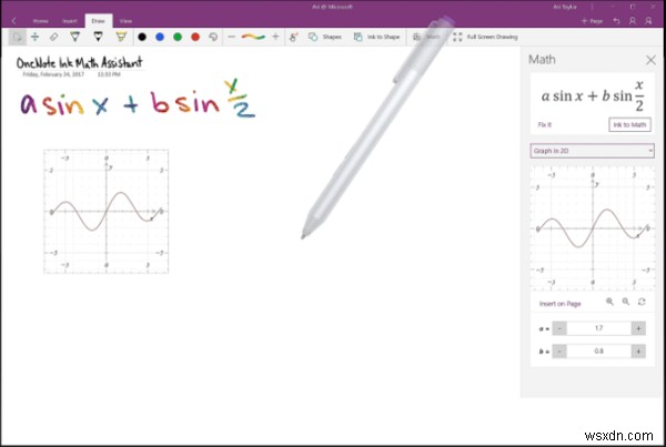 Cách vẽ đồ thị phương trình trong OneNote cho Windows 10