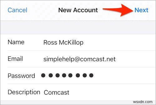 Cách thêm email Comcast (Xfinity) vào iPhone/iPad
