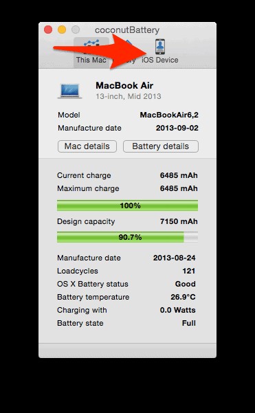 Cách kiểm tra sức khỏe pin iPhone/iPad bằng coconutBattery trên Mac