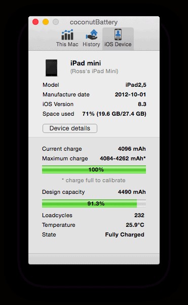 Cách kiểm tra sức khỏe pin iPhone/iPad bằng coconutBattery trên Mac