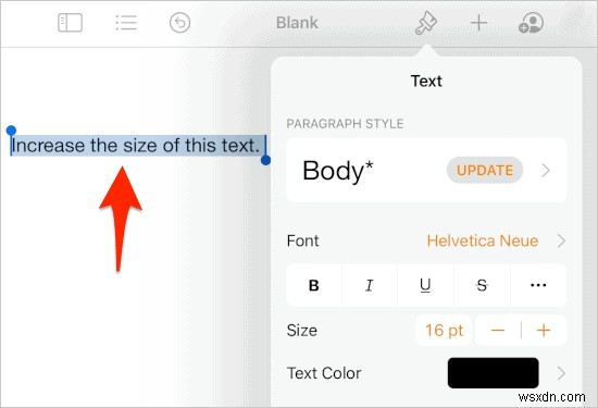 Cách tăng cỡ chữ trong Pages cho iPad