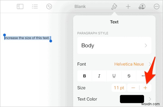 Cách tăng cỡ chữ trong Pages cho iPad