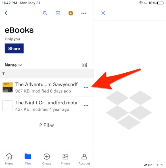 Cách thêm PDF vào ứng dụng Apple Books dùng Dropbox